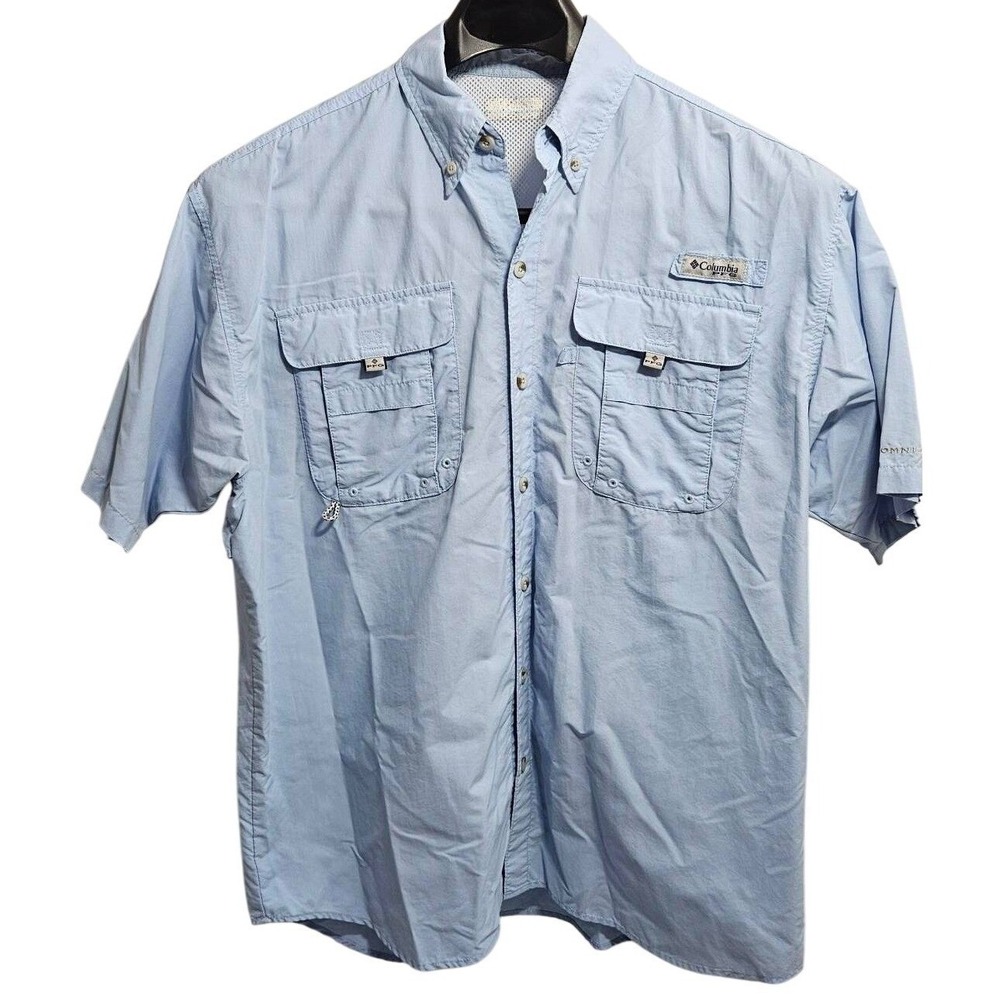Columbia PFG Mens Bahama II Short Sleeve Fishing Shirt Blue L FM7047